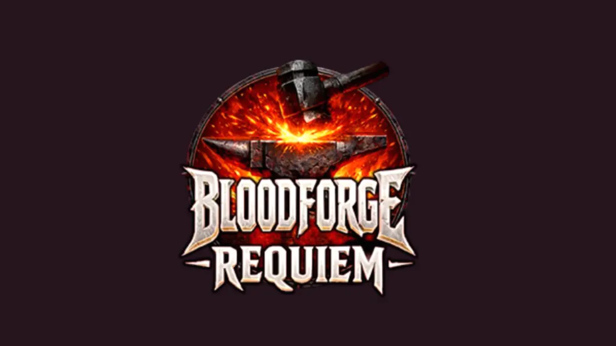Tampilan visual slot Bloodforge Requiem dengan tema forge dan api